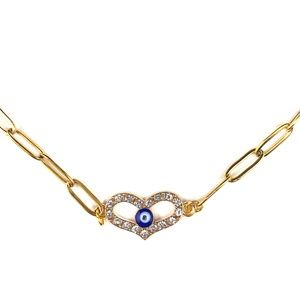 Lucky Eye Heart Charm Paperclip Chain Necklace - NWT